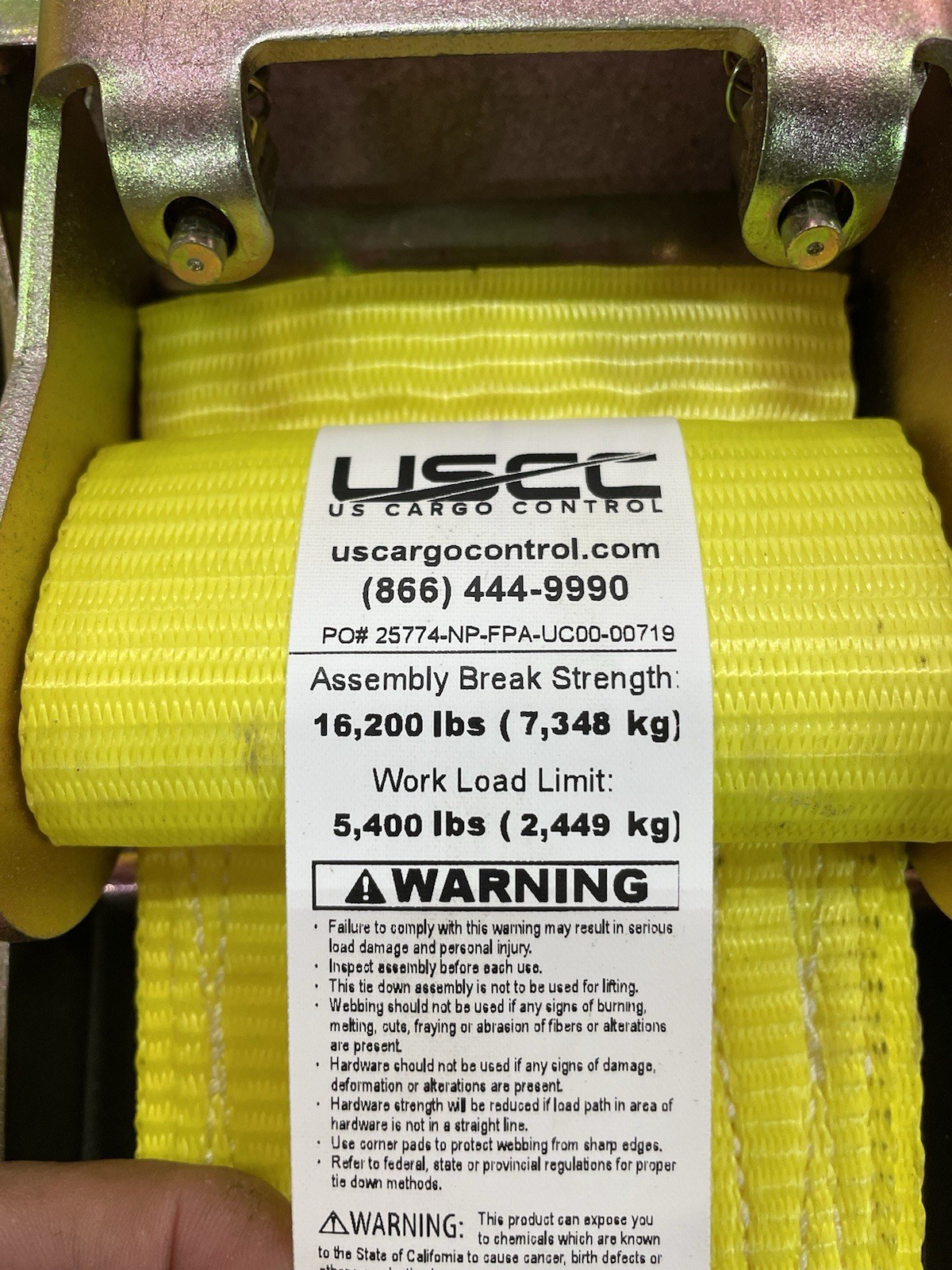 USCC 4" X 27' Yellow Ratchet Strap w/Flat Hooks gallery