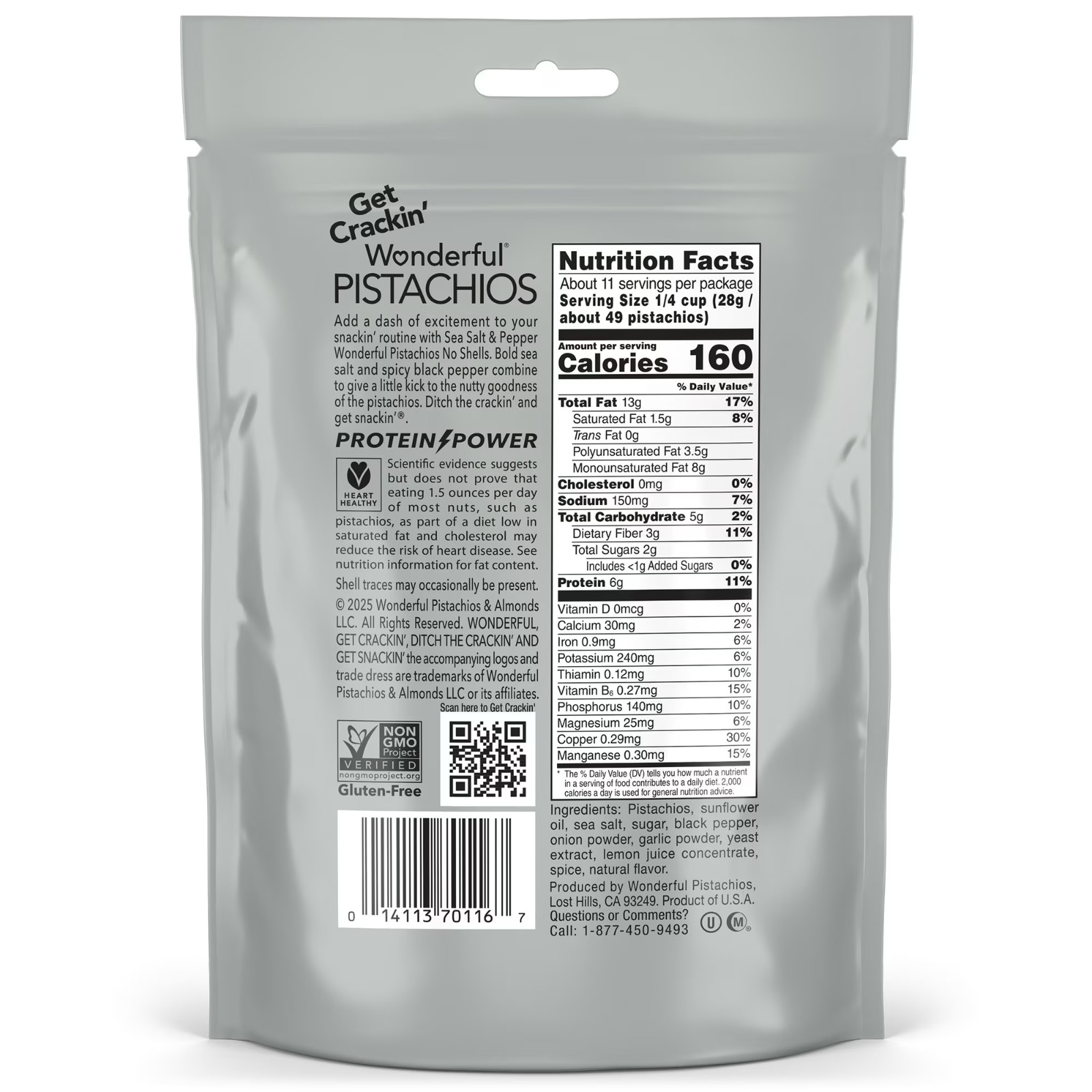 Wonderful Pistachios No Shells Sea Salt & Pepper Nuts, 11oz Bag (Pack of 2) gallery