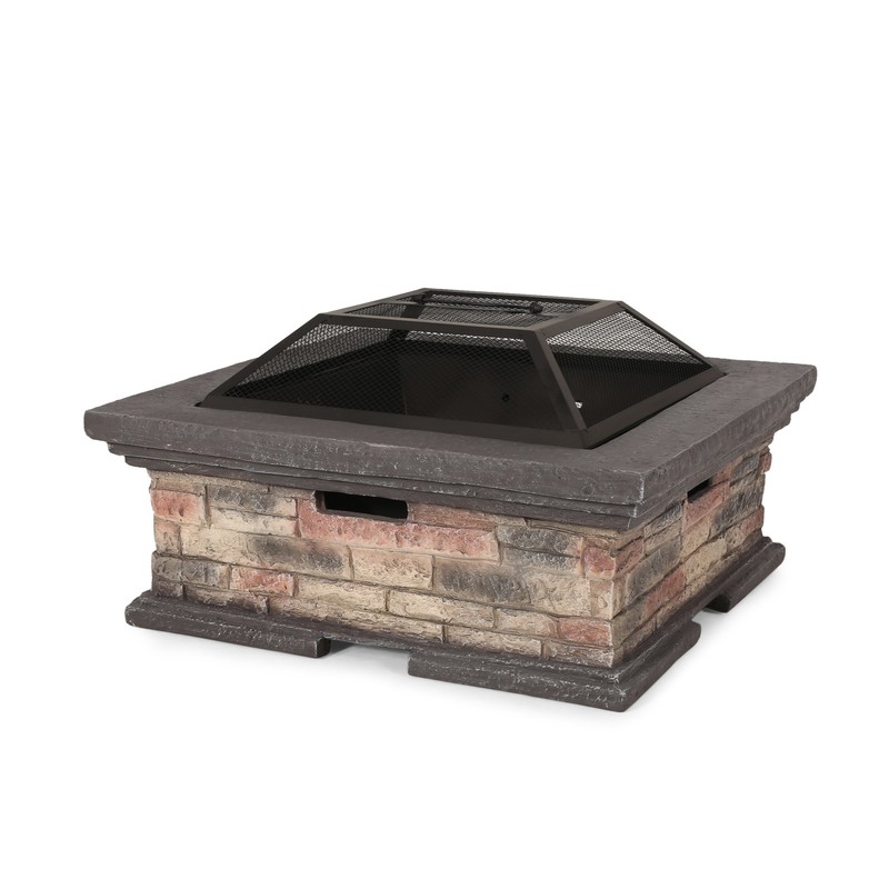29" Square Wood Burning Fire Pit, Stone Gray Magnesium Oxide Material gallery
