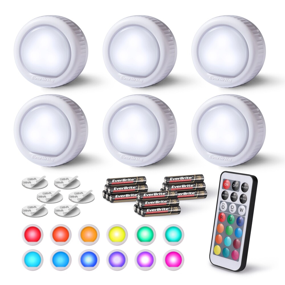 6Pack LED Puck Light Tap Light Push Light Wireless Touch 12 RGB Colors 80 Lumens gallery
