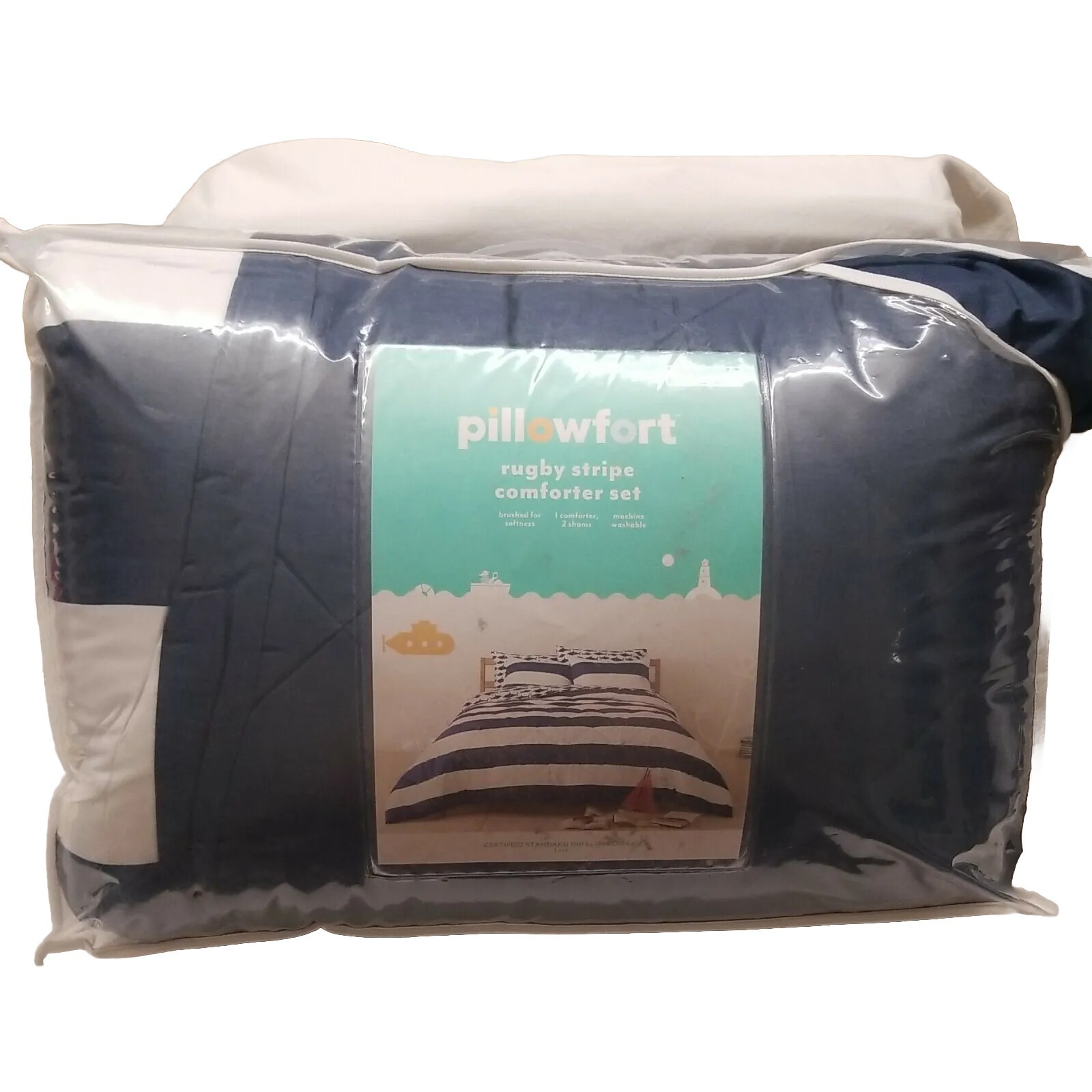 ✅Pillowfort Rugby Stripe Queen/Full Comforter 2 Shams Navy and White Stripe Bed gallery