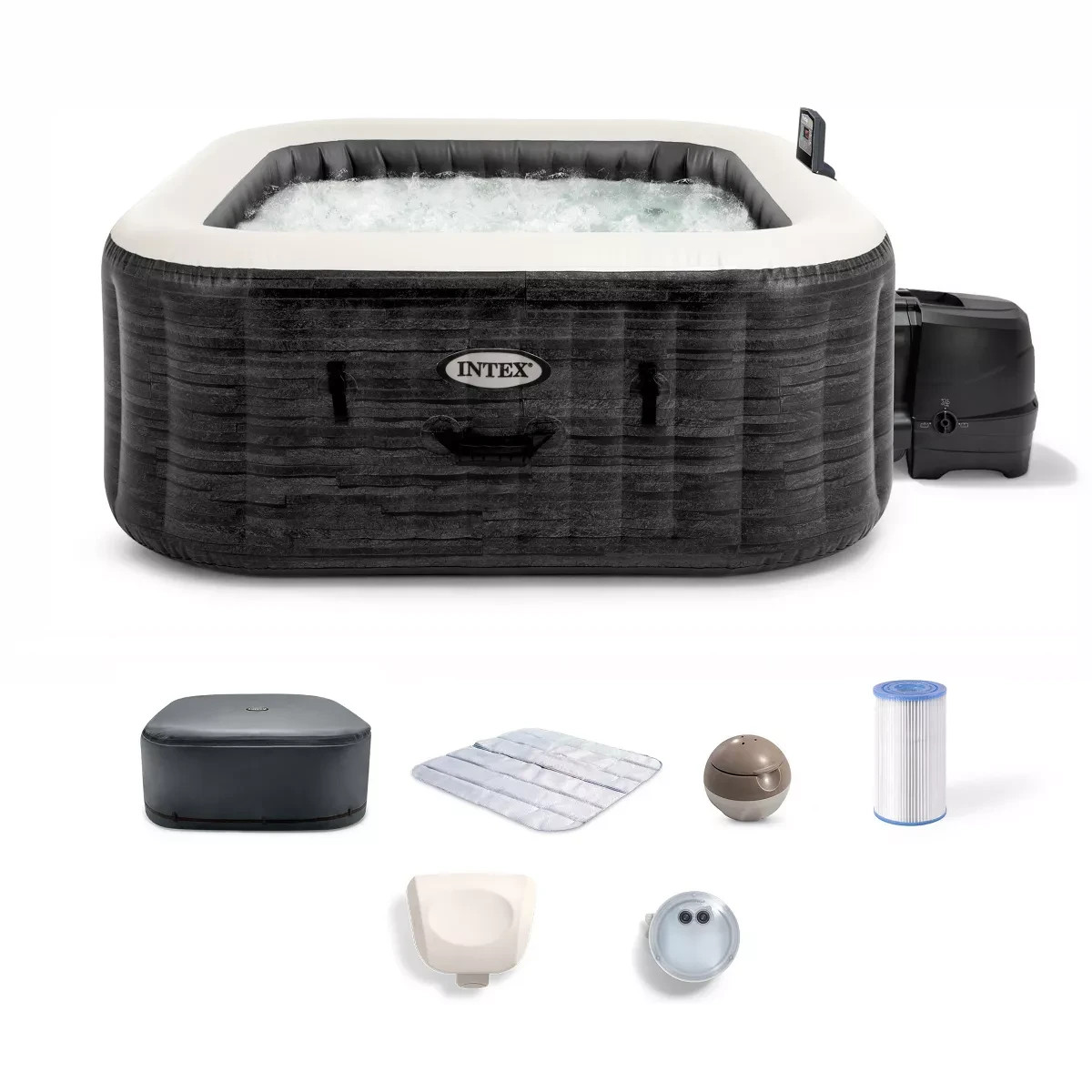 Intex PureSpa Greystone Deluxe Spa Set, 170 Bubble Jet Hot Tub with Cover gallery