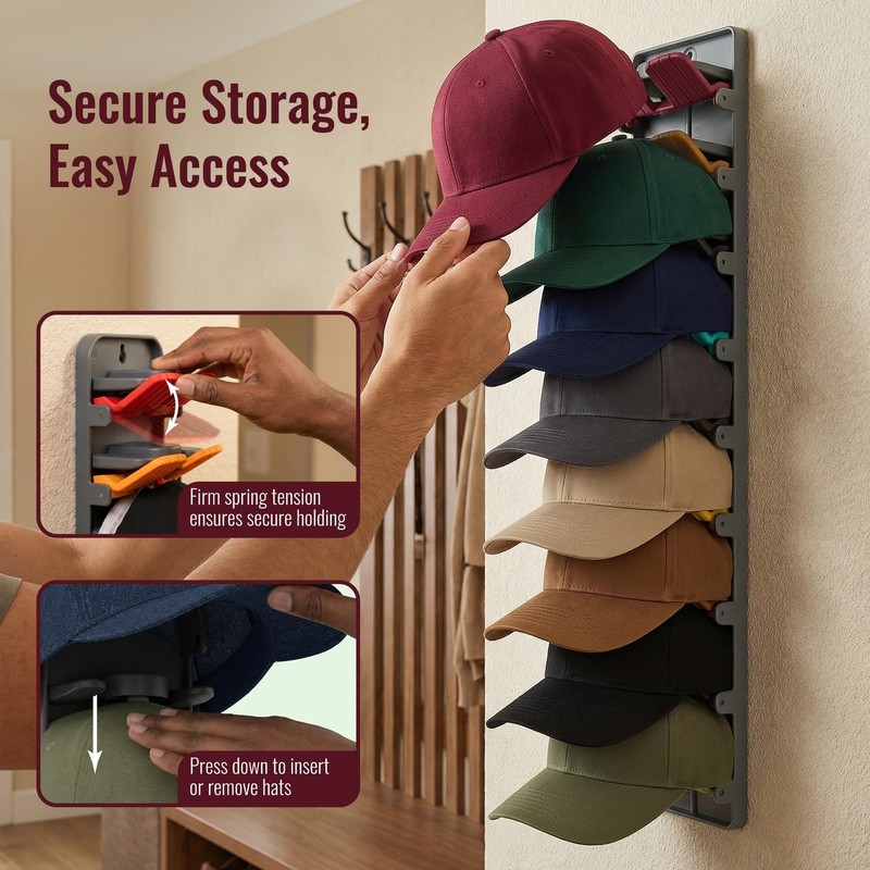 Hat Organizer for Baseball Caps - 2 Pack Hat Rack Hanger for Wall Door Closet gallery