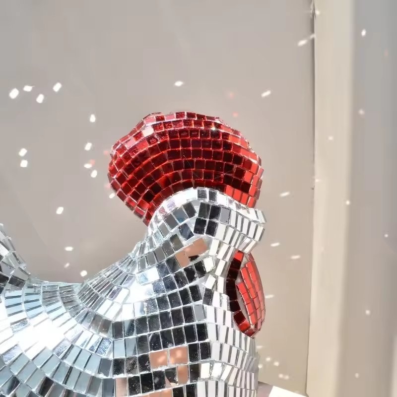 Mirror Disco Ball Rooster Statue Creative Chicken Sculpture Party Home Decor New gallery