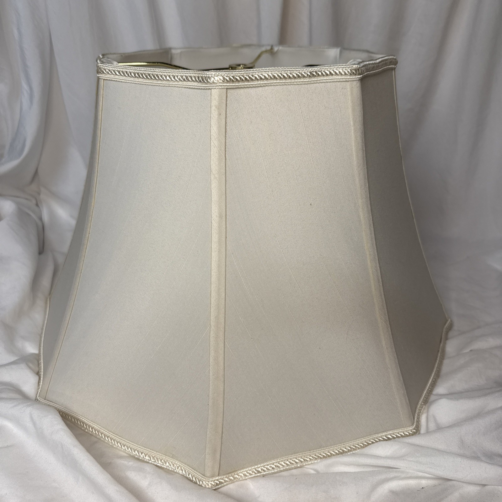Vintage High Quality Fabric Bell Shape Lampshade 11” High Elegant Ivory Braided gallery