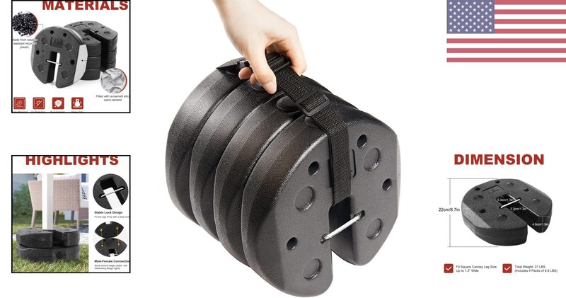 Sturdy 4-Pack Canopy Weights - 27LB Wind-Resistant Design for Tents & Umbrellas gallery
