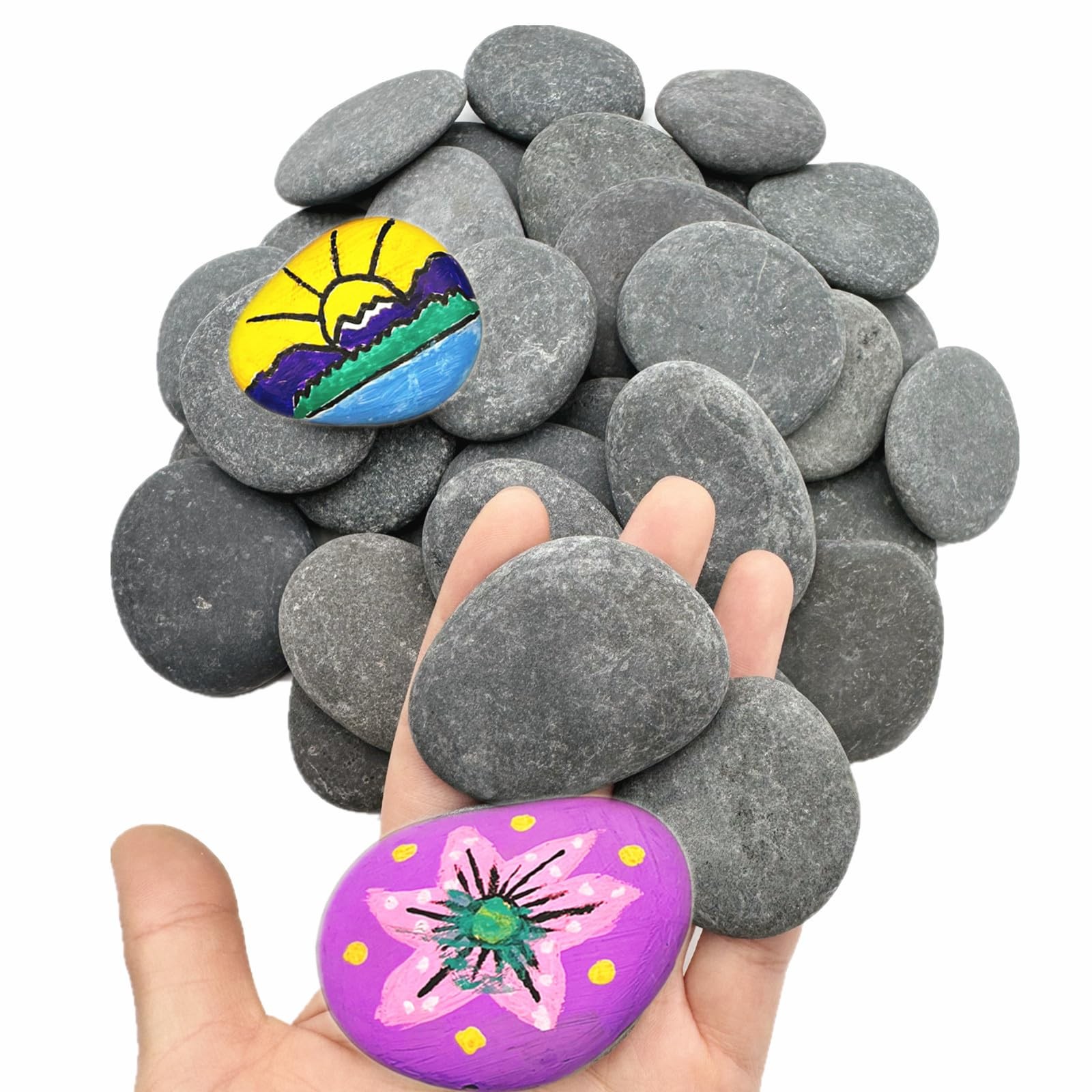 100 PCS Rocks Bulk for Painting Natural River DIY Rocks Flat & Smooth Kindnes... gallery