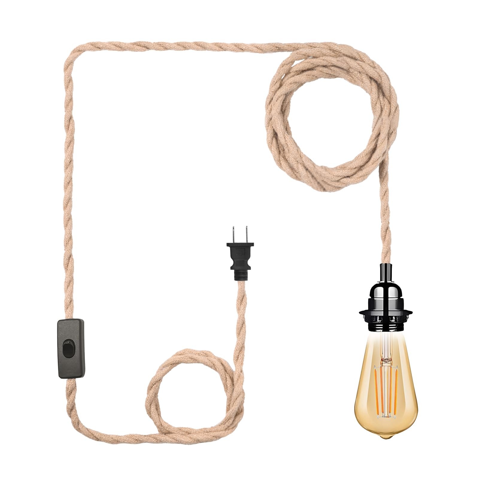 15FT Hemp Rope Pendant Light Cord E26/E27 Socket w Switch Hanging Lamp Kit gallery