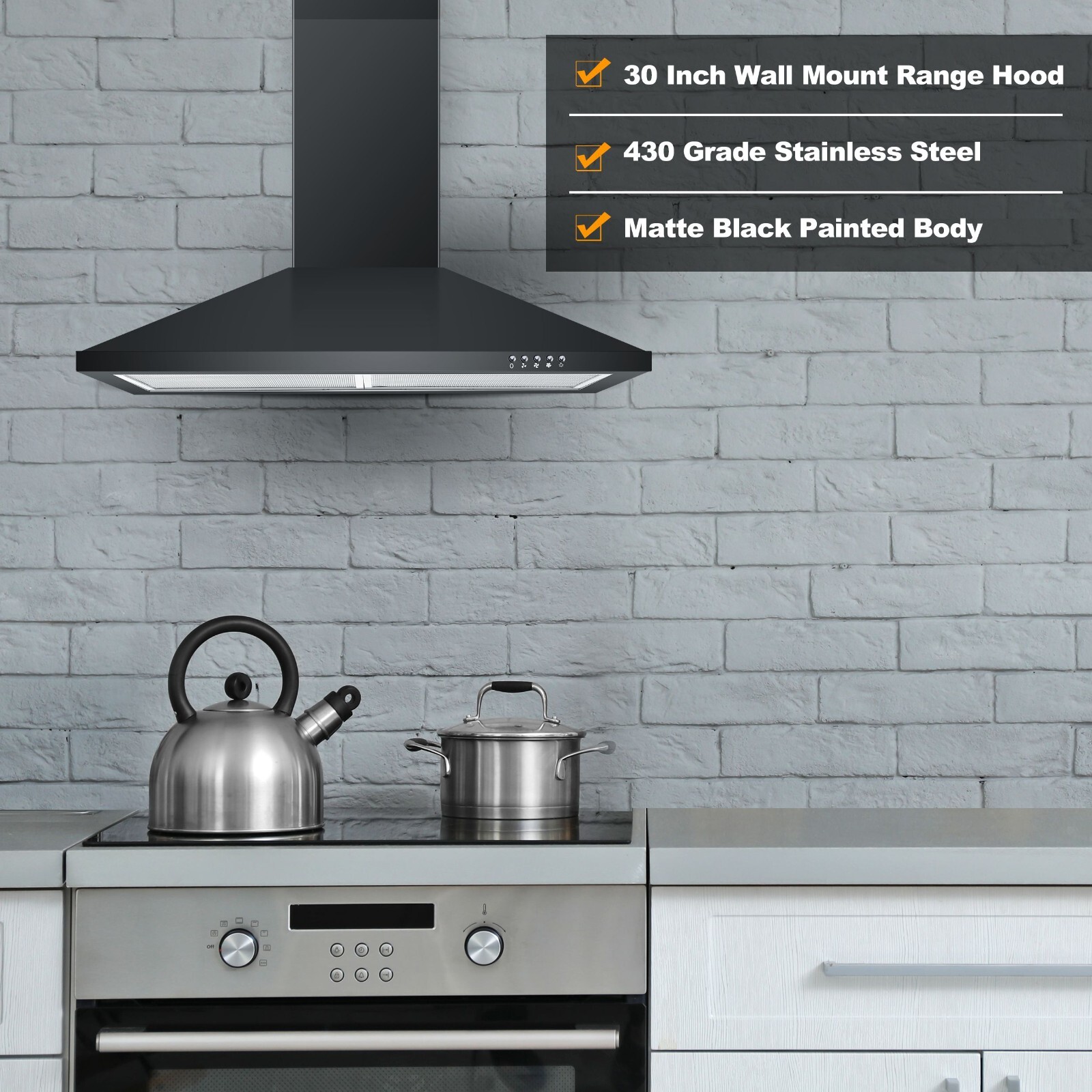450 CFM Range Hood SNDOAS 30 Inch Matte Black 3 Speed 6 Inch Top Vent 120V Plug gallery