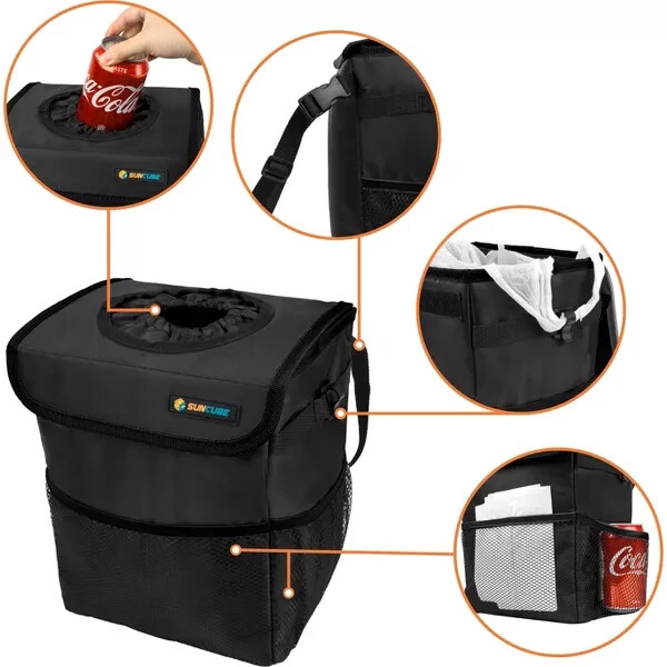 SUN CUBE Car Trash Can - Mesh Pockets, Elastic Opening - Waterproof & Leakproof gallery