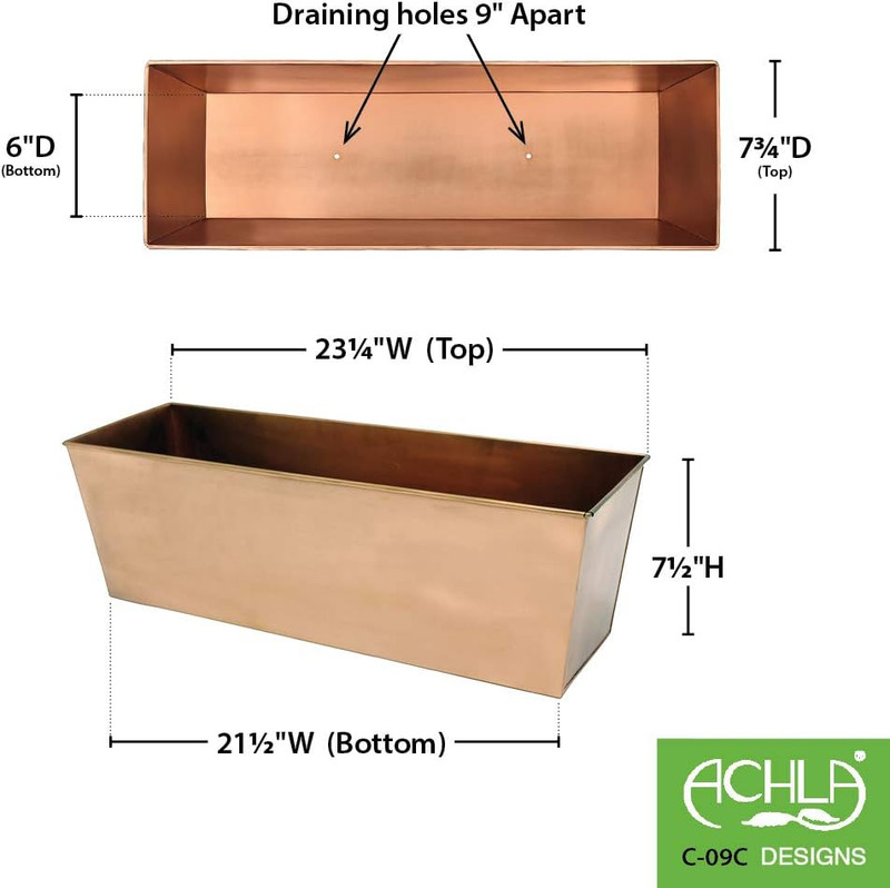 Plain Copper Window Flower Box Planter- Medium (23 1/4"L X 7 3/4"W X 7 1/2"H) gallery