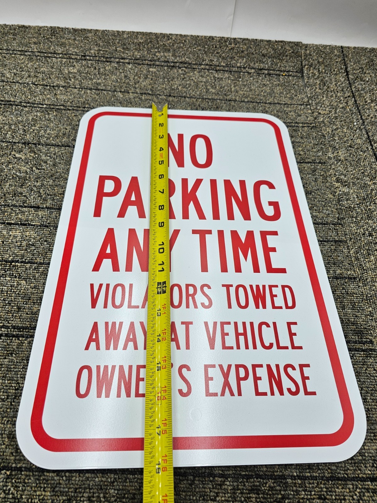 No Parking Any Time Violators Will Be Towed Away At 12" X 18" Heavy-Duty Red gallery
