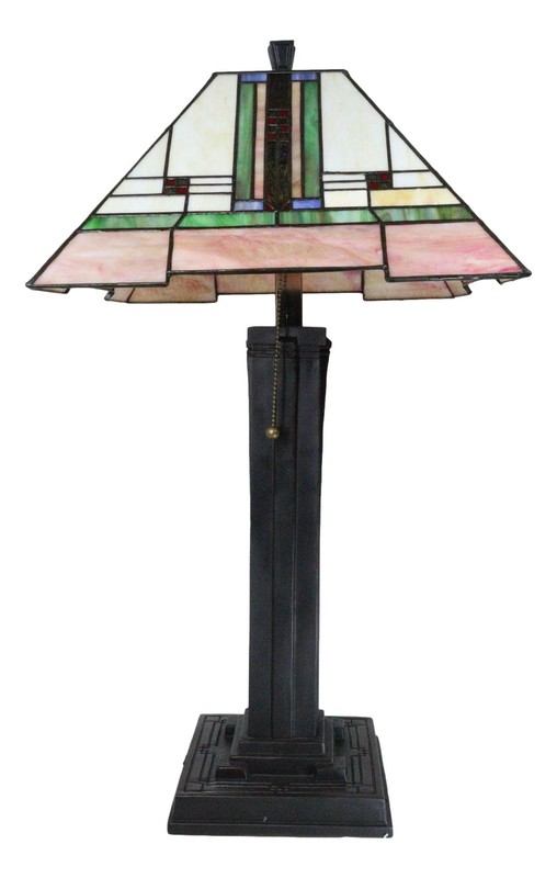 Frank Lloyd Wright Mission Style Pyramid Translucent Glass Side Table Lamp Decor gallery