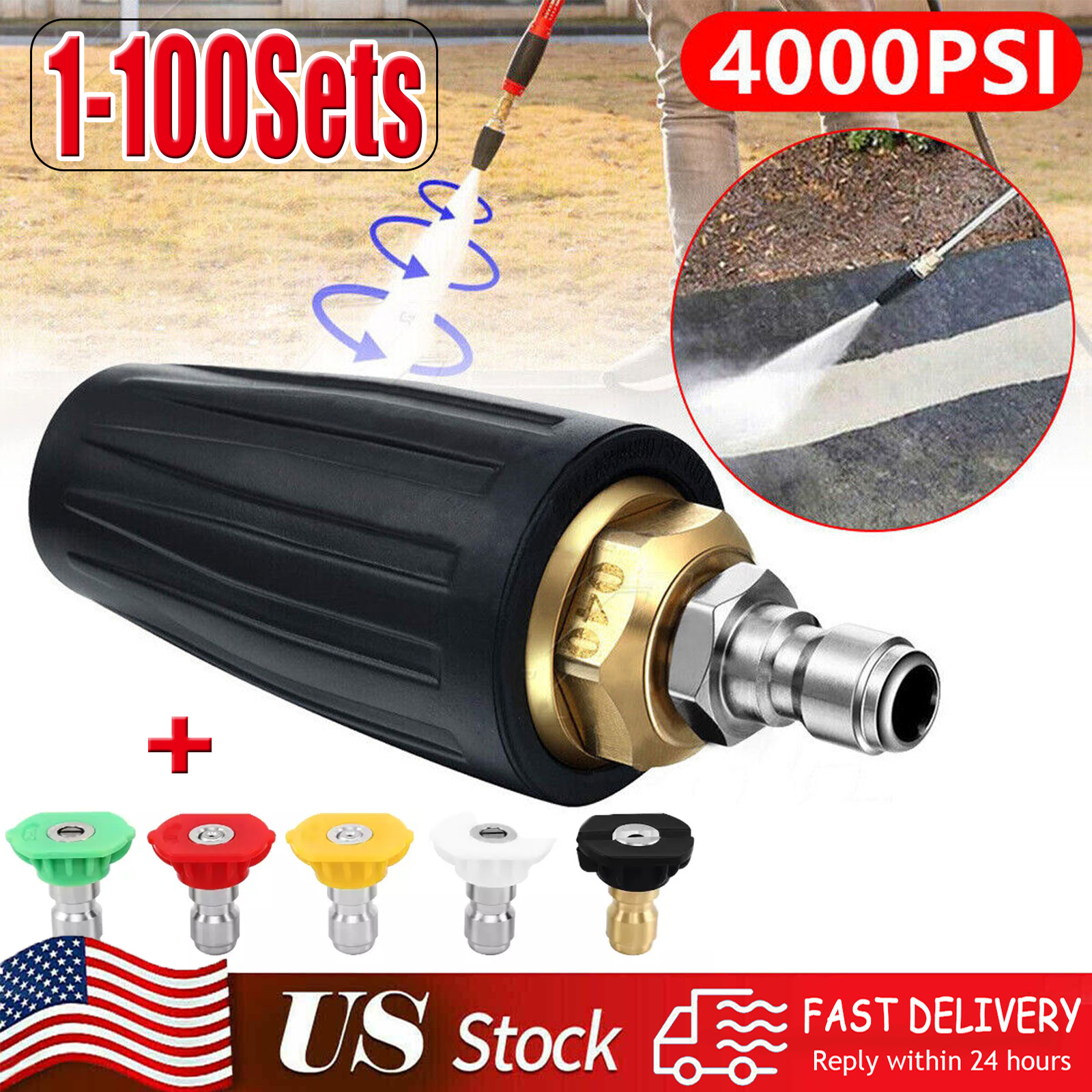4.0GPM High Pressure Washer Rotating Turbo Nozzle Spray Tip 4000PSI 1/4" Quick gallery