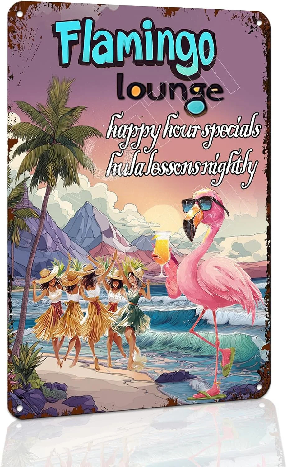 Flamingo Relaxing Tropical Bar Tin Sign - Hawaiian Beach Party Decorations, Funn gallery