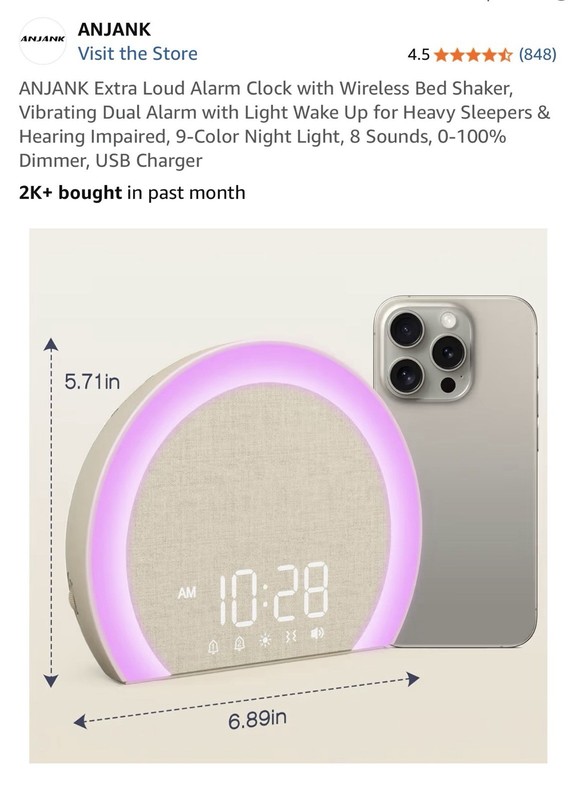 ANJANK Extra Loud Alarm Clock Digital Bed Shaker Dual Alarm Night Light Beige gallery