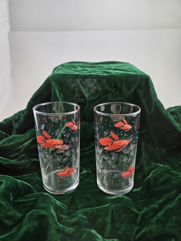 Charley Harper Libbey Beta Fish Glasses 8oz Set of 2 Rare gallery