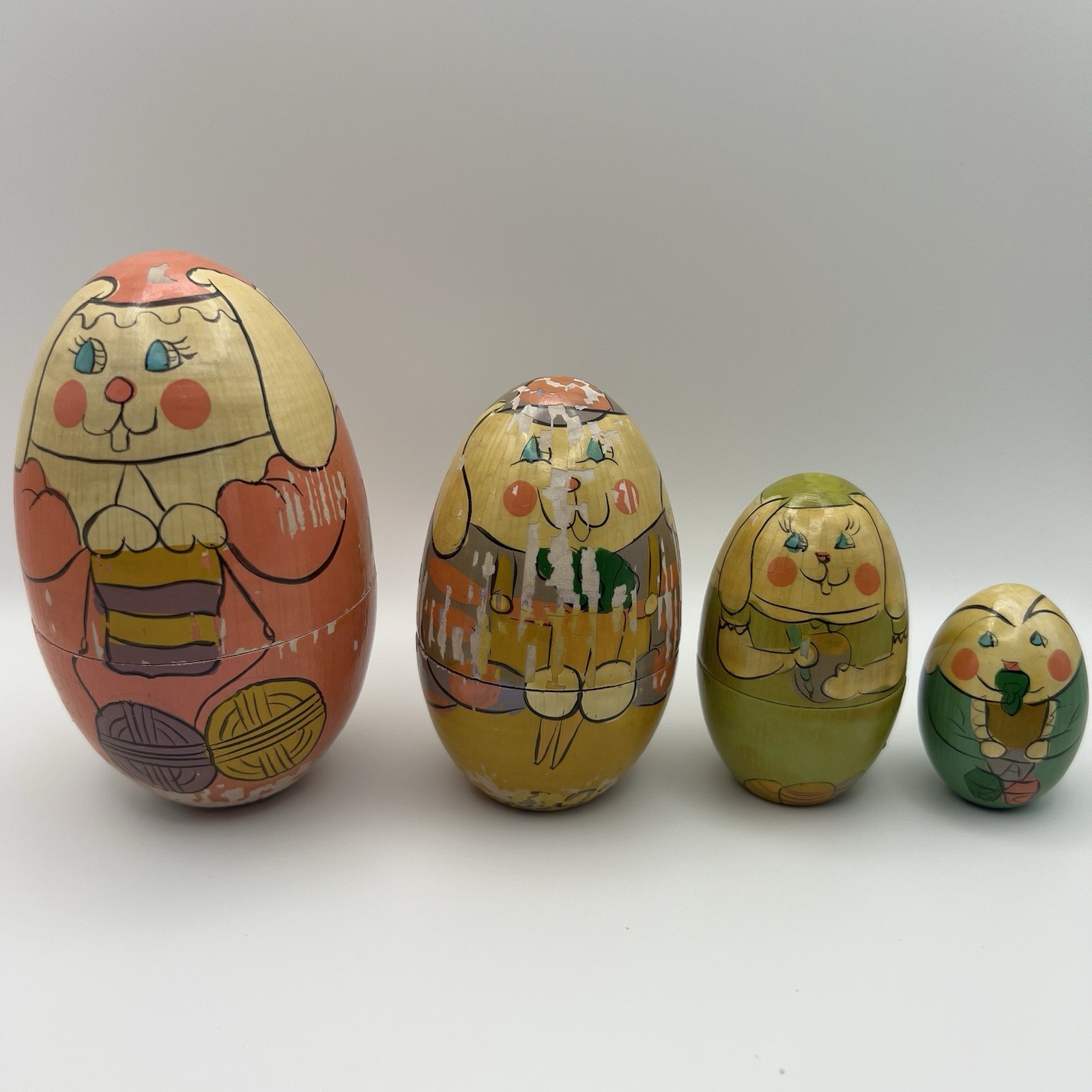 Vintage Wood Easter Bunny Nesting Eggs Russian Type Stacking Inside Each Other gallery