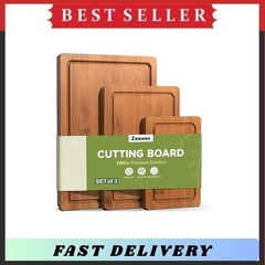 3 Pc Bamboo Cutting Board Set Deep Juice Groove Carbonized Wood