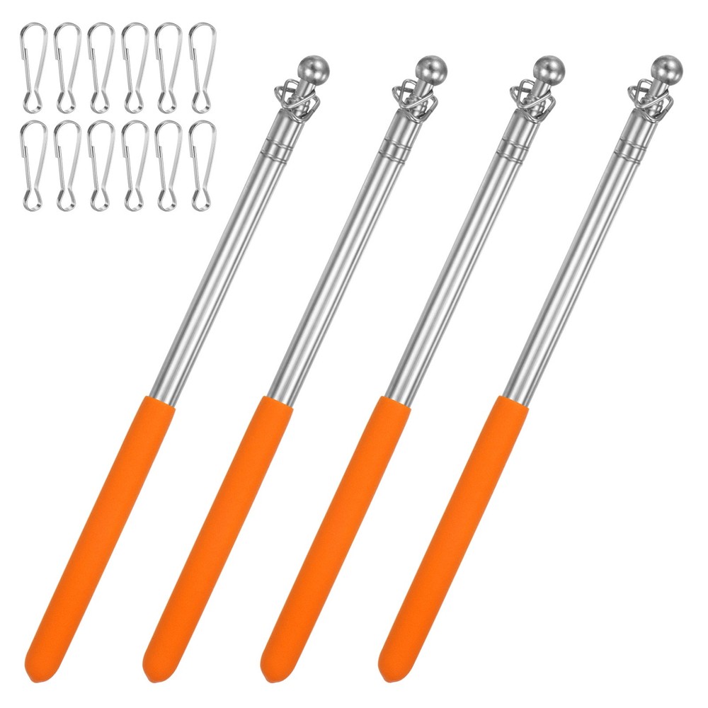 4-Pack 3.28Ft/1M Telescopic Flag Pole with Clips Orange