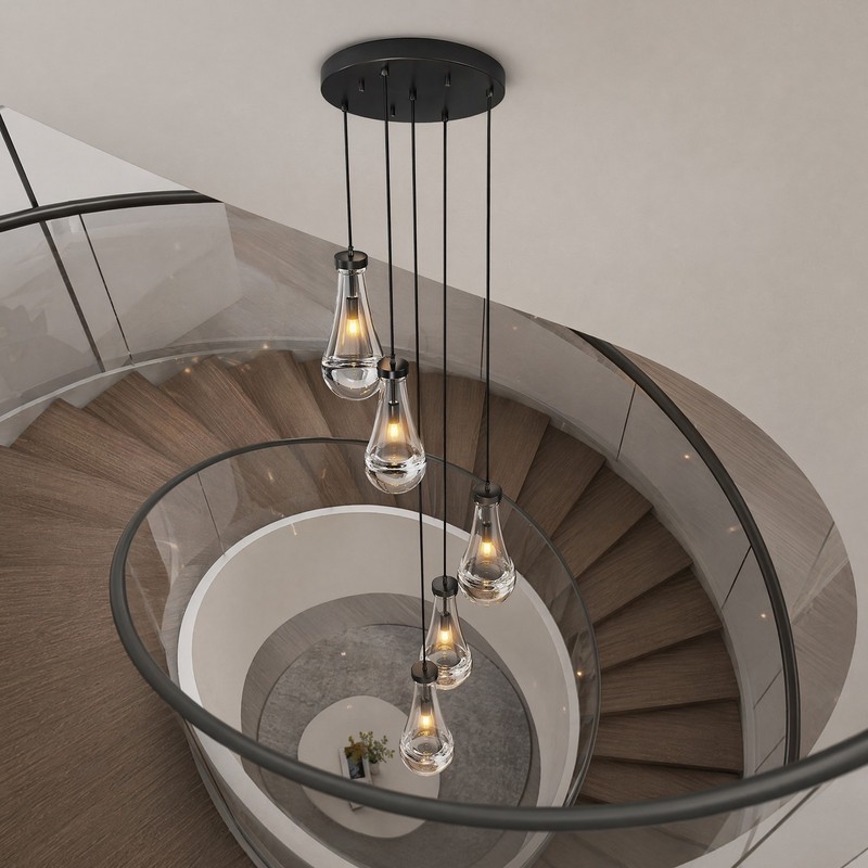 5-Light Raindrop Pendant LED Light Chandelier Kitchen Living Room Black Fixture gallery