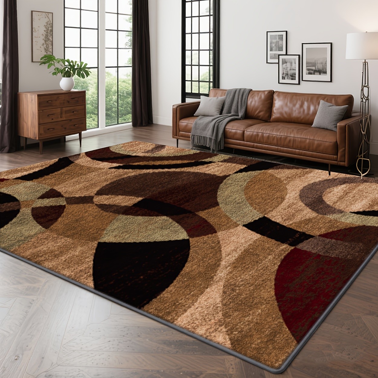 Luxurious Geometric Abstract Pattern Rug- Beige,Brown,Black,Red,Modern Digital gallery