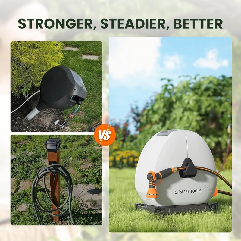 Giraffe Tools Ground Mounted Retractable Garden Hose Reel w/ 82-130FT Water Hose gallery