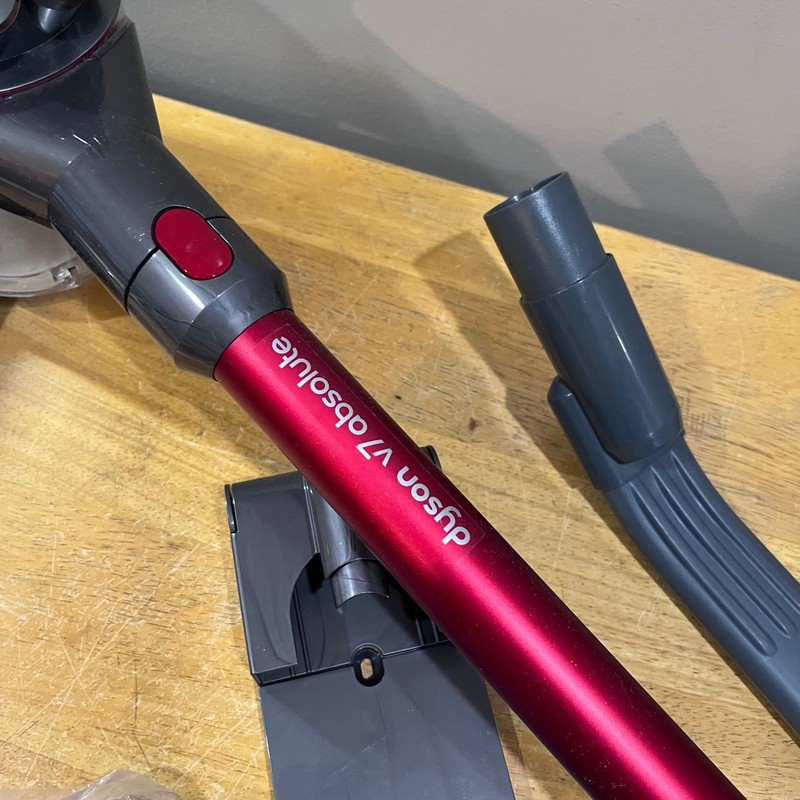 Dyson V7 Absolute Cordless Stick Vacuum Red Gray with Attachments Tested gallery