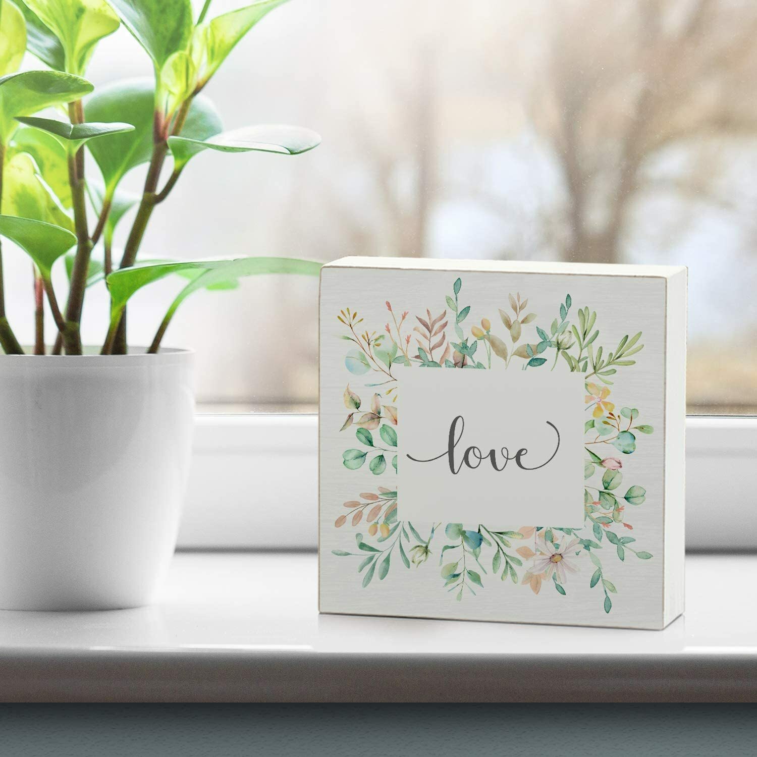 Counterart Wood Block Décor Message Love Sign, 3.75 inches Square gallery