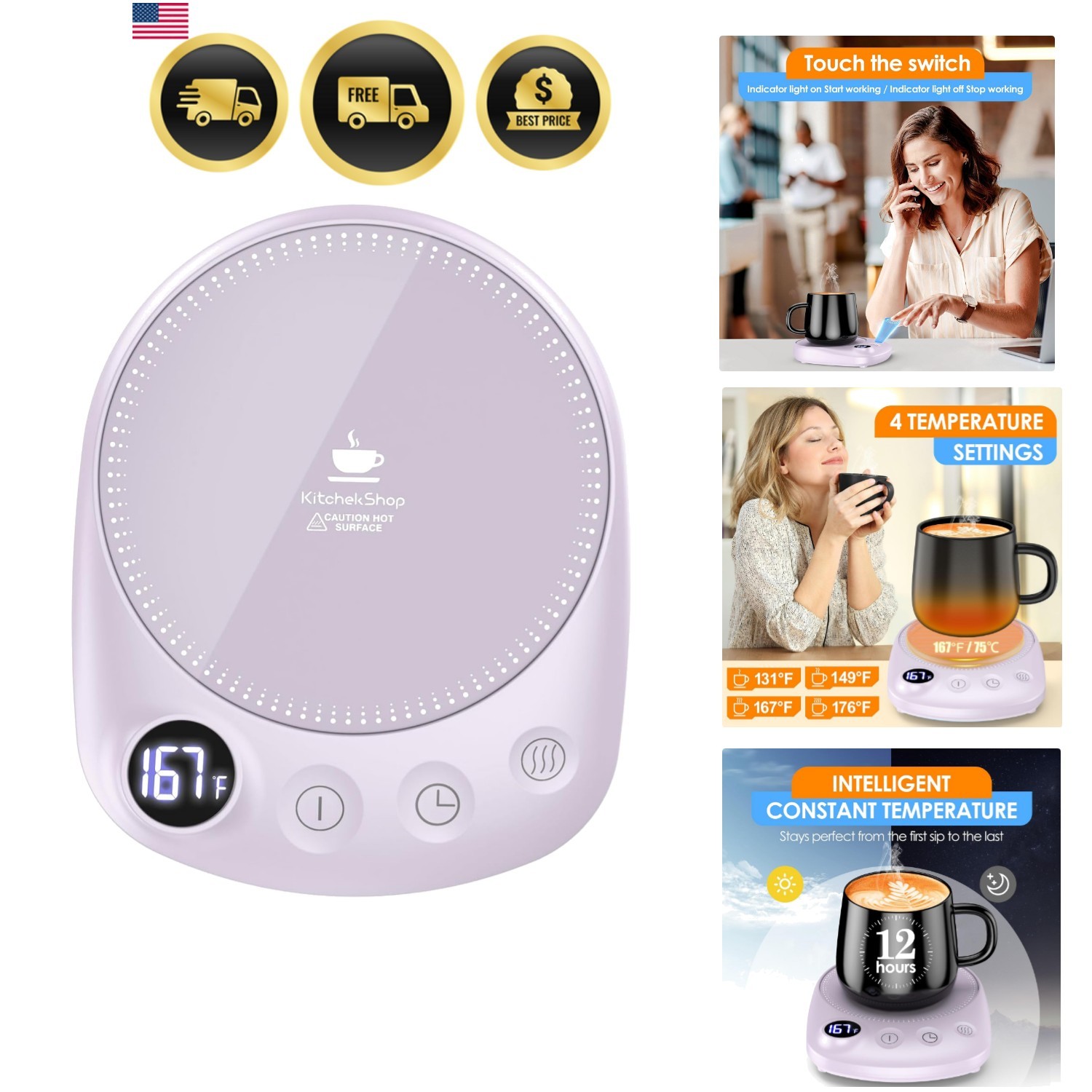 Coffee Mug Warmer Fast Heating 4 Temp Settings Auto Shut Off Purple gallery