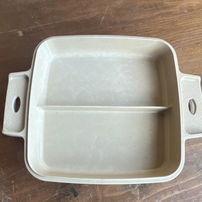 Vintage LittonWare 1 Qt Square Divided Casserole Dish Baking Pan Beige Melamine gallery