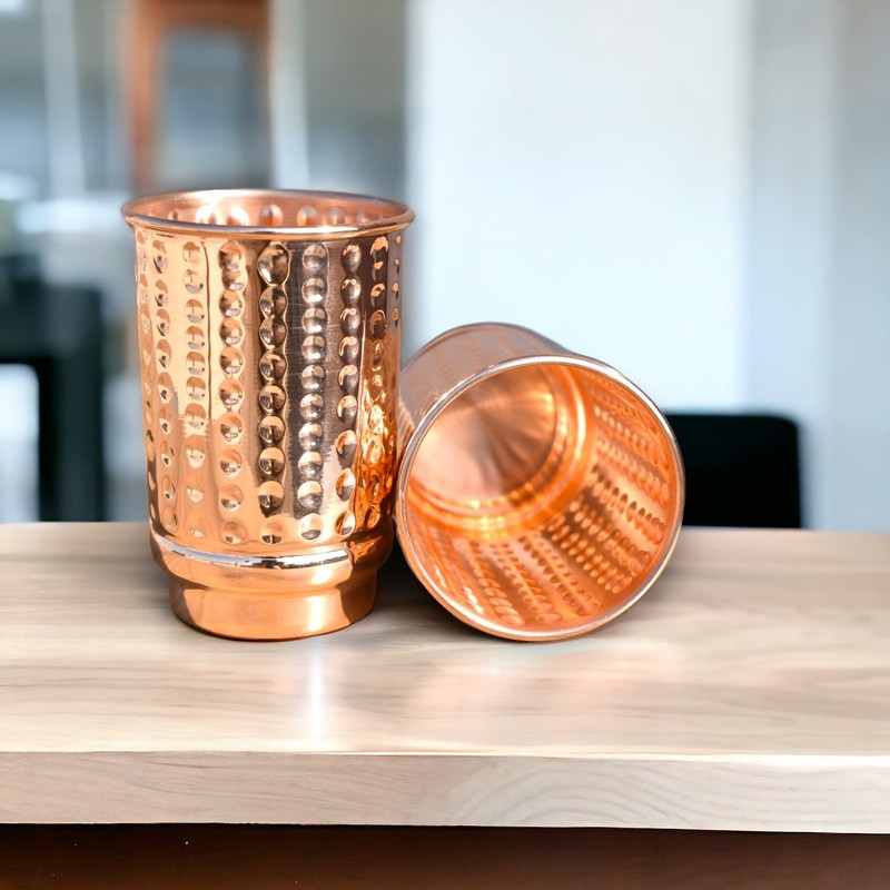 Pure Copper Drinking Cups - Ayurvedic Health Copper Hammered 2 pcs. set gallery