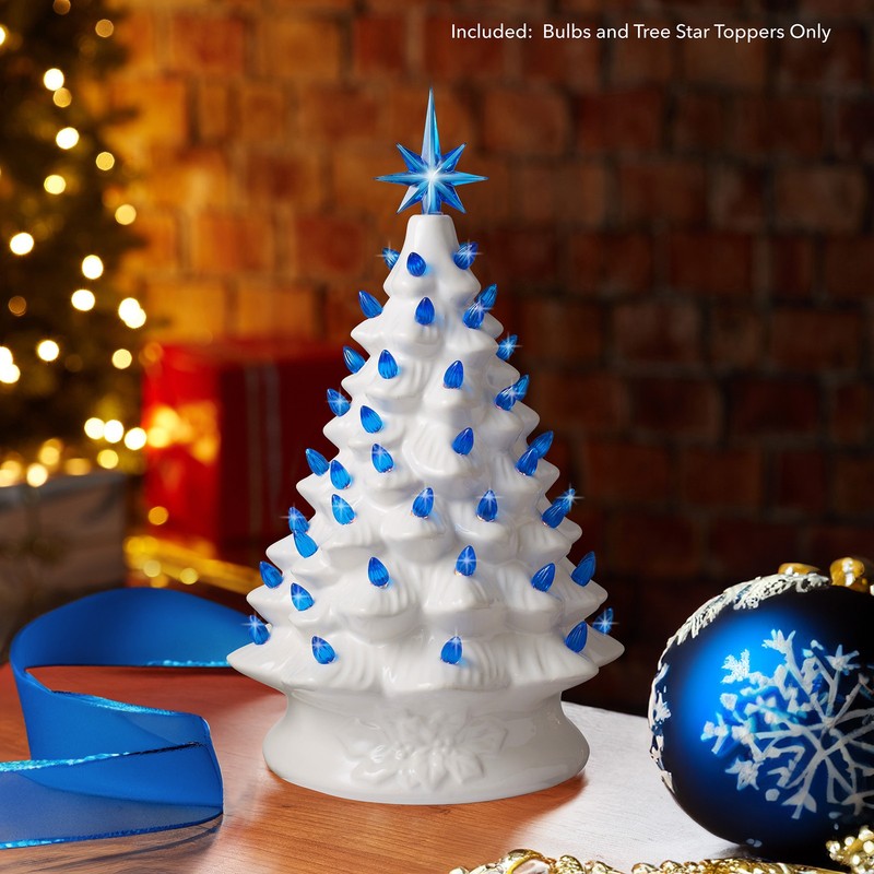 108 Replacement Blue Ceramic Christmas Tree Twist Light Bulbs, 3 Star Toppers gallery