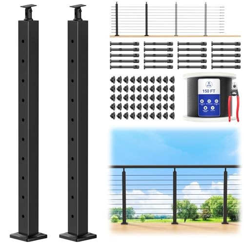 5-10ft Complete Set Cable Railing Post Kit, 2Pack 36" 5-10FT Level Post Kit gallery