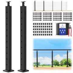 5-10ft Complete Set Cable Railing Post Kit, 2Pack 36″ 5-10FT Level Post Kit