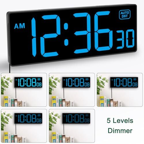 Digital Clock Wall Clock with Seconds Electric Clock Plug Auto DST Dimmer gallery