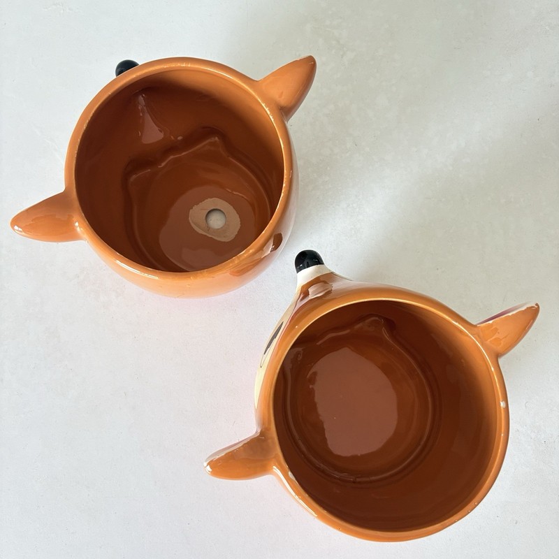 Set 2 Bambi Ceramic Pots Small Succulent Planters One Drainage Hole One No Hole gallery
