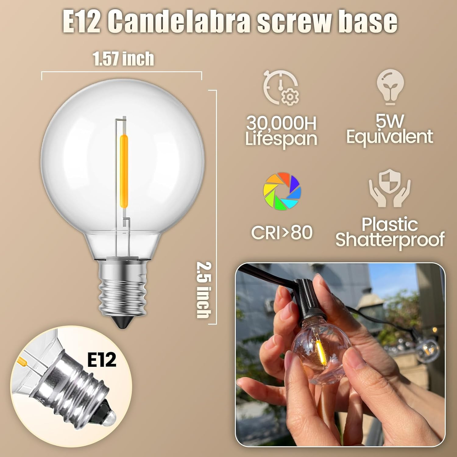 G40 Led Replacement Light Bulbs - E12 Screw Candelabra Base 120V Shatterproof Wa gallery