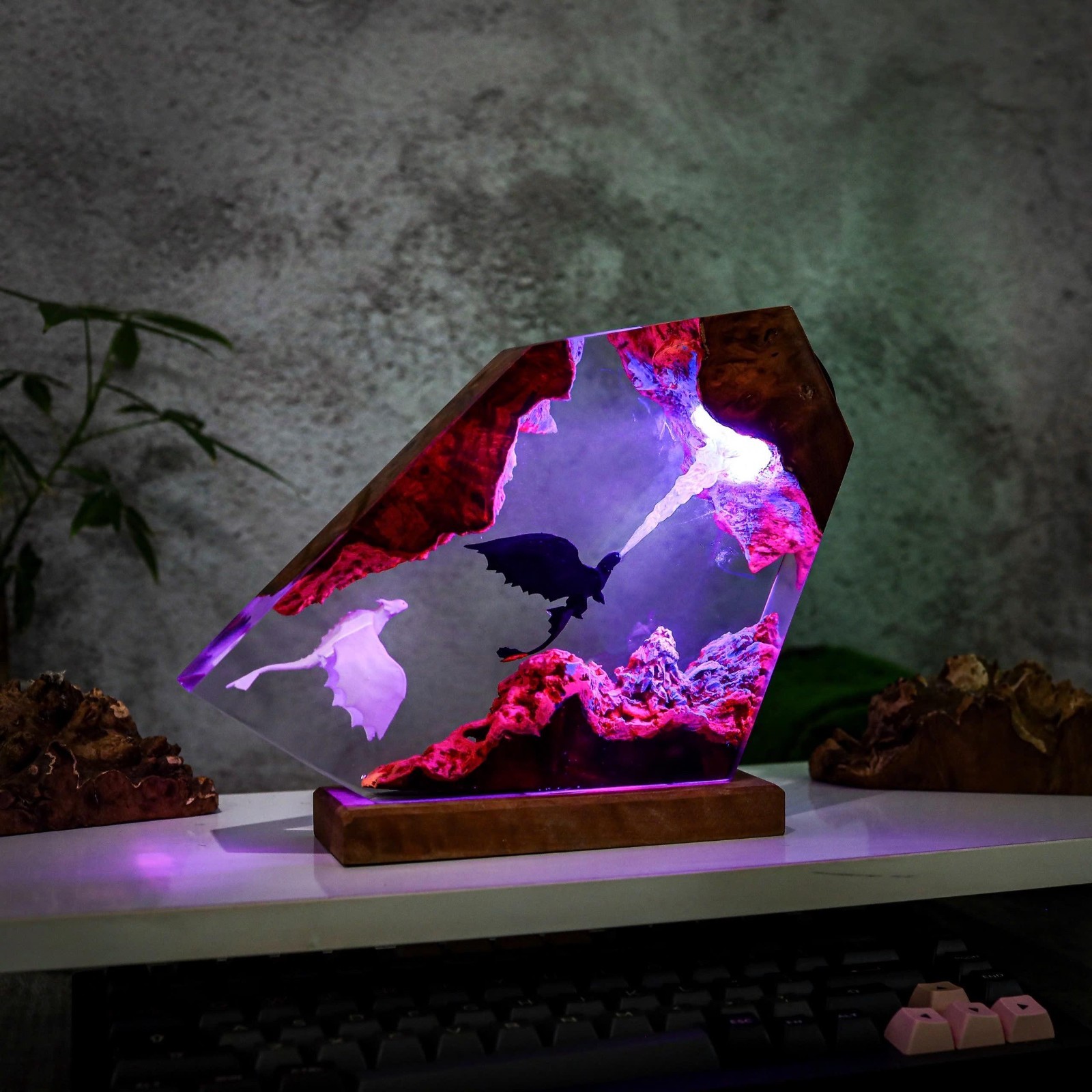 Fire Breathing Toothless and Light Fury Lamp, HTTYD Dragon Resin Art Night Light gallery