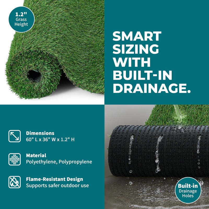 Bliss Artificial Grass Rug, Indoor/Outdoor Mat, Easy Clean Drainage - 3' x 5' gallery