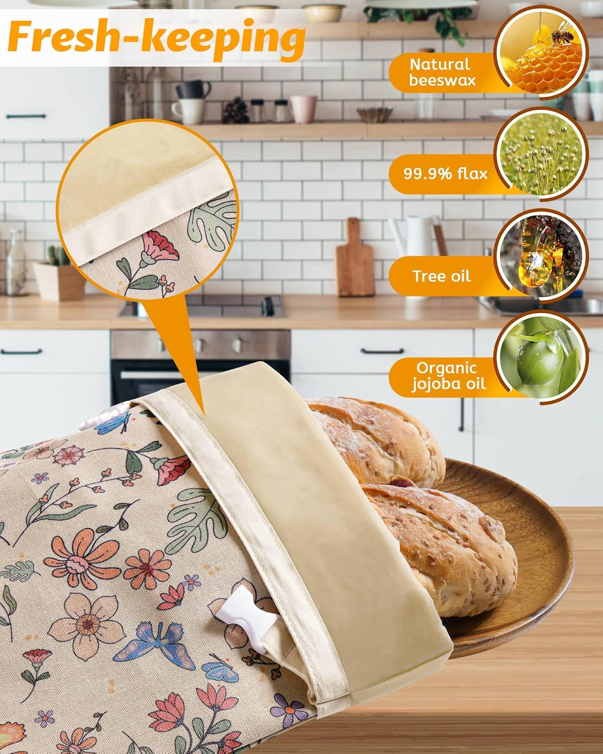 2 Pack Beeswax Bread Bags for Sourdough,Reusable Organic Linen Beeswax Bread Bag gallery