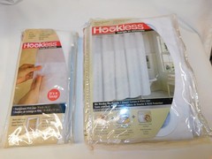 NEW Hookless White Plaid Jacquard Fabric Shower Curtain 71″ X 74″ w PEVA Liner +