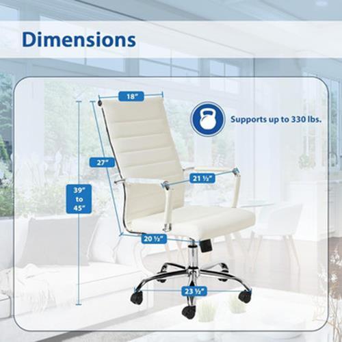 Ergonomic White Ribbed PU Leather High Back Executive Computer Desk Office Task gallery