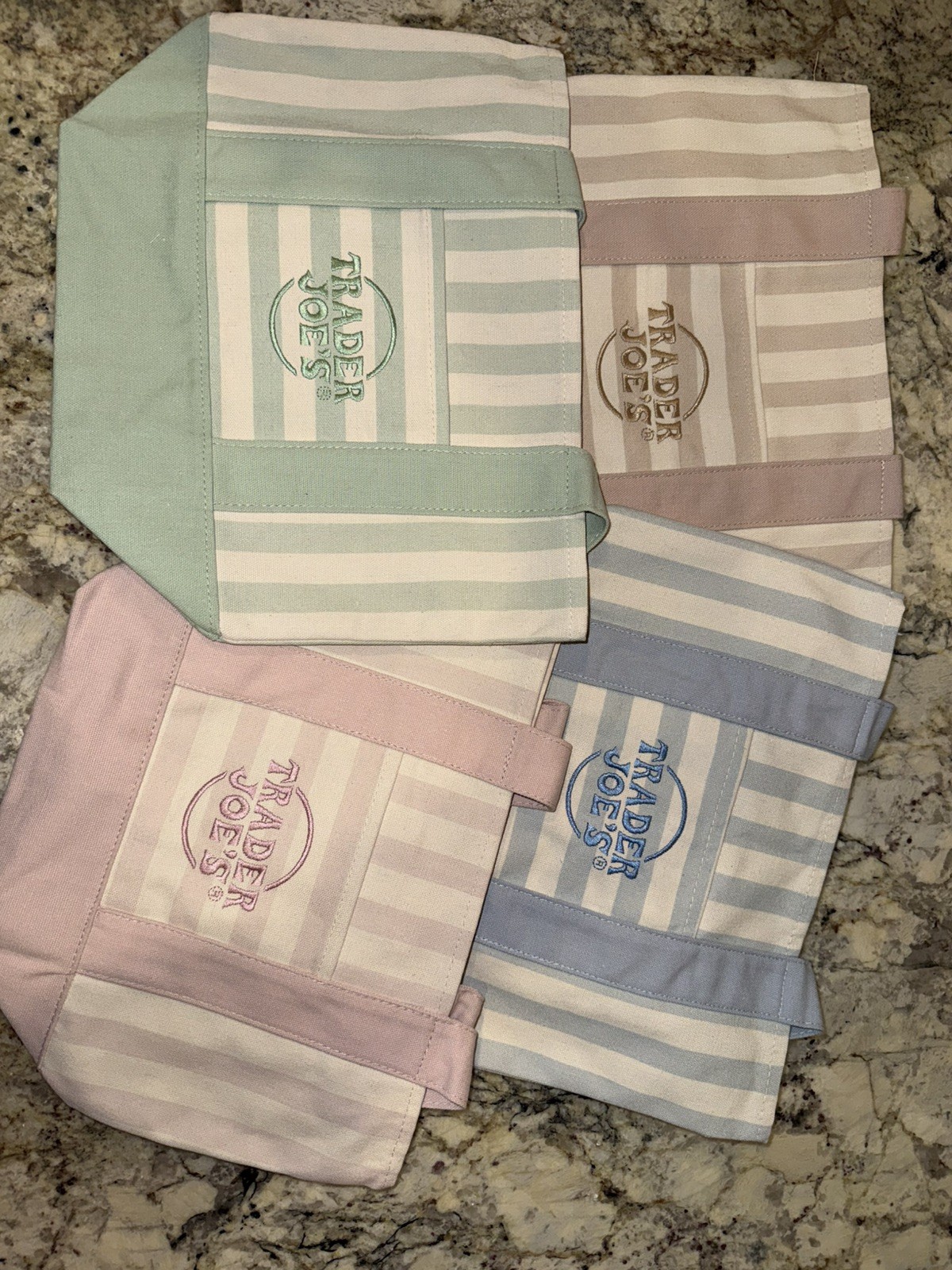 Trader Joe’s Mini Pastel Stripe Canvas Tote Bag Limited Edition Set Of 4 gallery