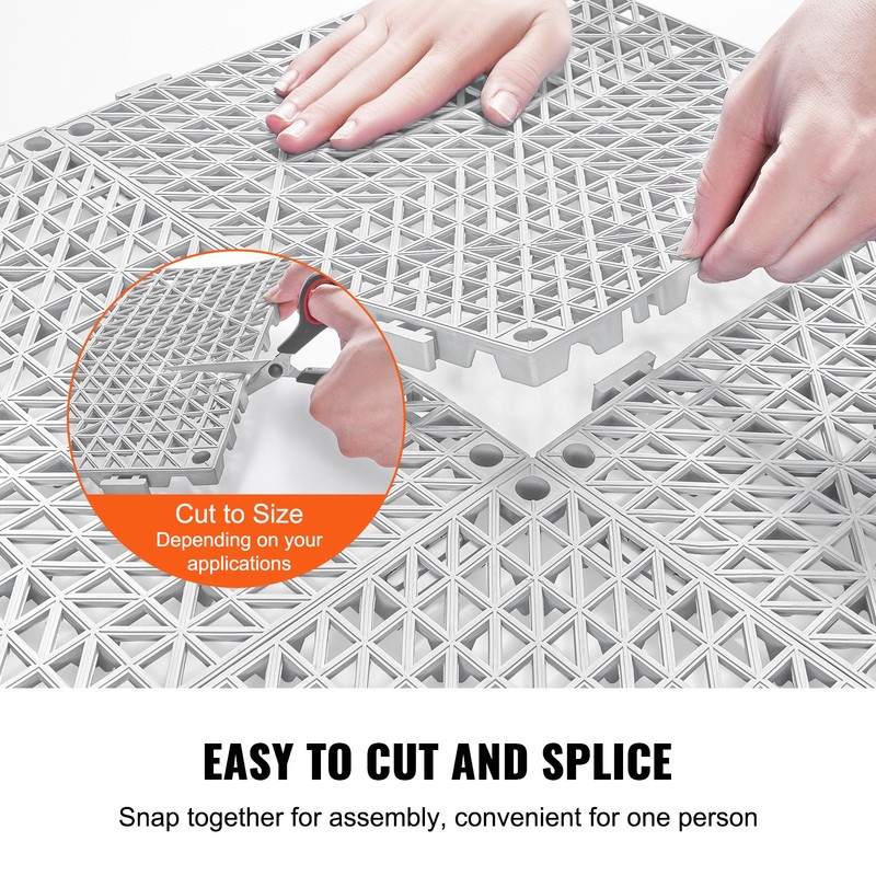 VEVOR Interlocking Drainage Floor Mat 12" x 12" PVC Non-Slip Floor Tiles 50 Pack gallery