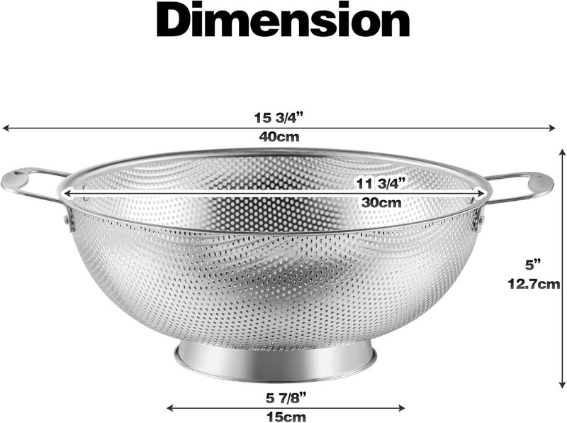 Large 6-Qt Colander, 18/8 Stainless Steel Mesh Strainer for Kitchen, Food Sieve gallery
