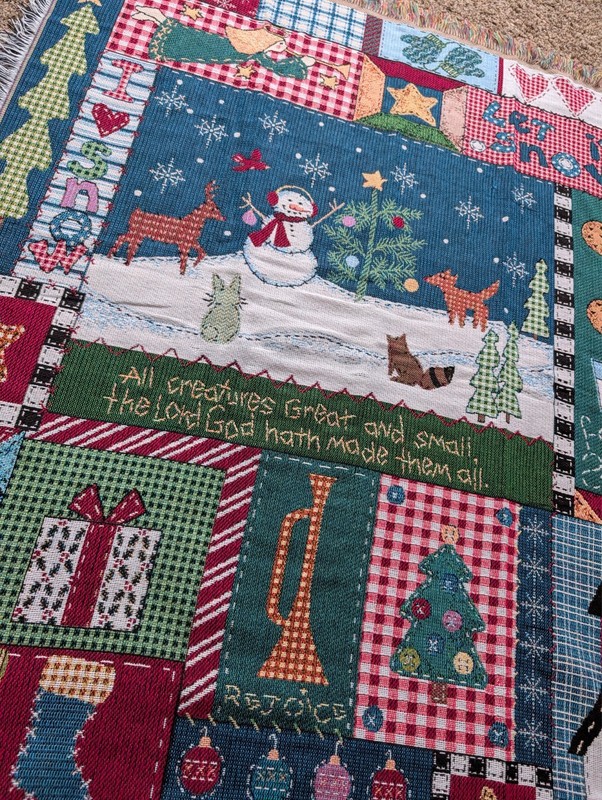 Vtg Mohawk Home Creatures at Christmas Patchwork Tapestry Throw/Blanket 48”x62” gallery