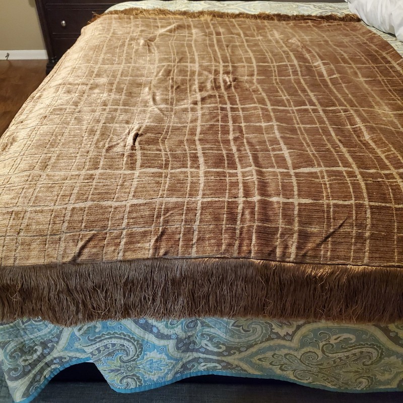 Brown Grid Pattern Throw Blanket Shawl Fringe Trim | Weighs 7.2 Lbs gallery
