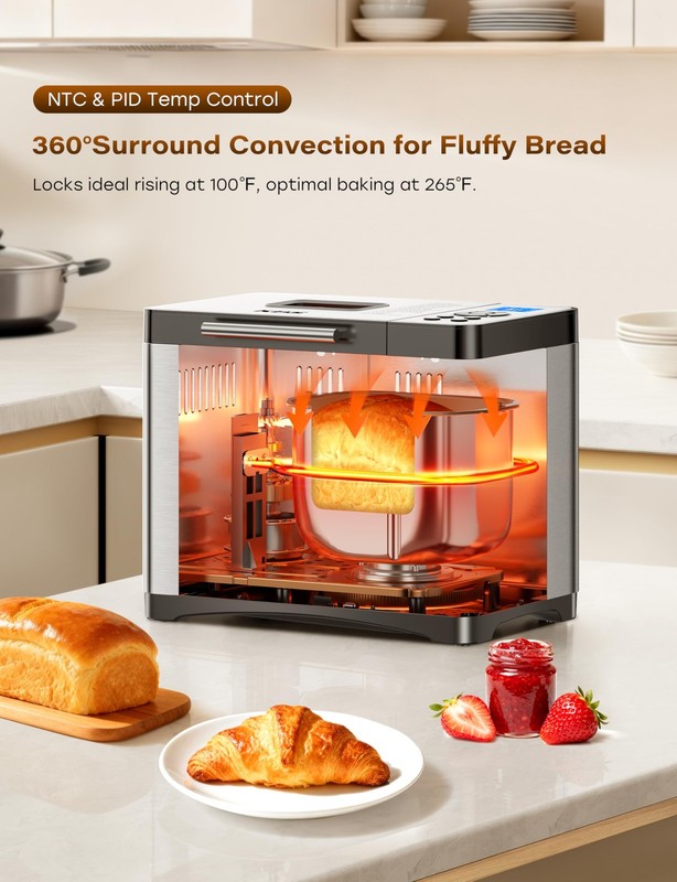 KBS 2LB 19-in-1 Programmable Bread Maker, Stainless Steel Bread Machine with gallery