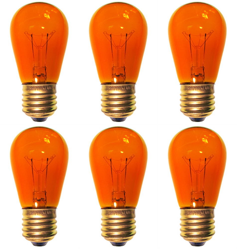6 Bulbs 11S14 Orange 120 Volt S14 E26 Medium Base 11 Watt 11S14TO for Signs etc.